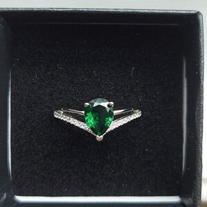 Gold Plated 925 Silver Simulated Emerald Ring